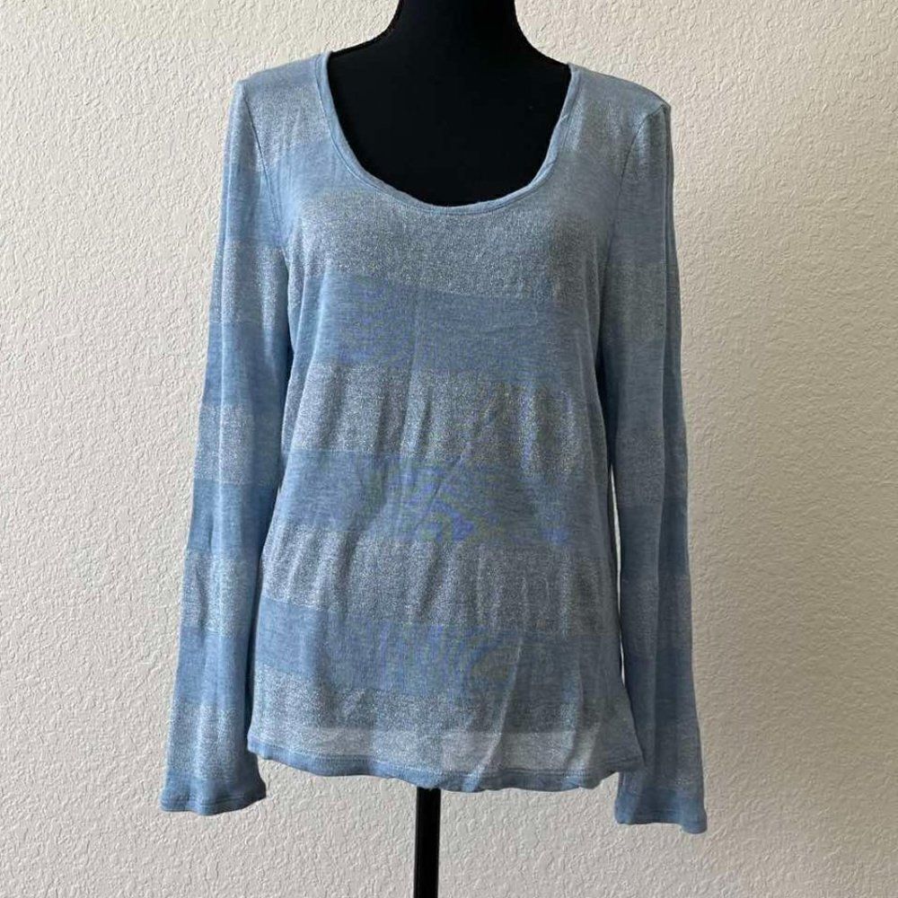 Talbots Womens Pullover Sweater Size L Petite Blue Striped Long Sleeve size XL